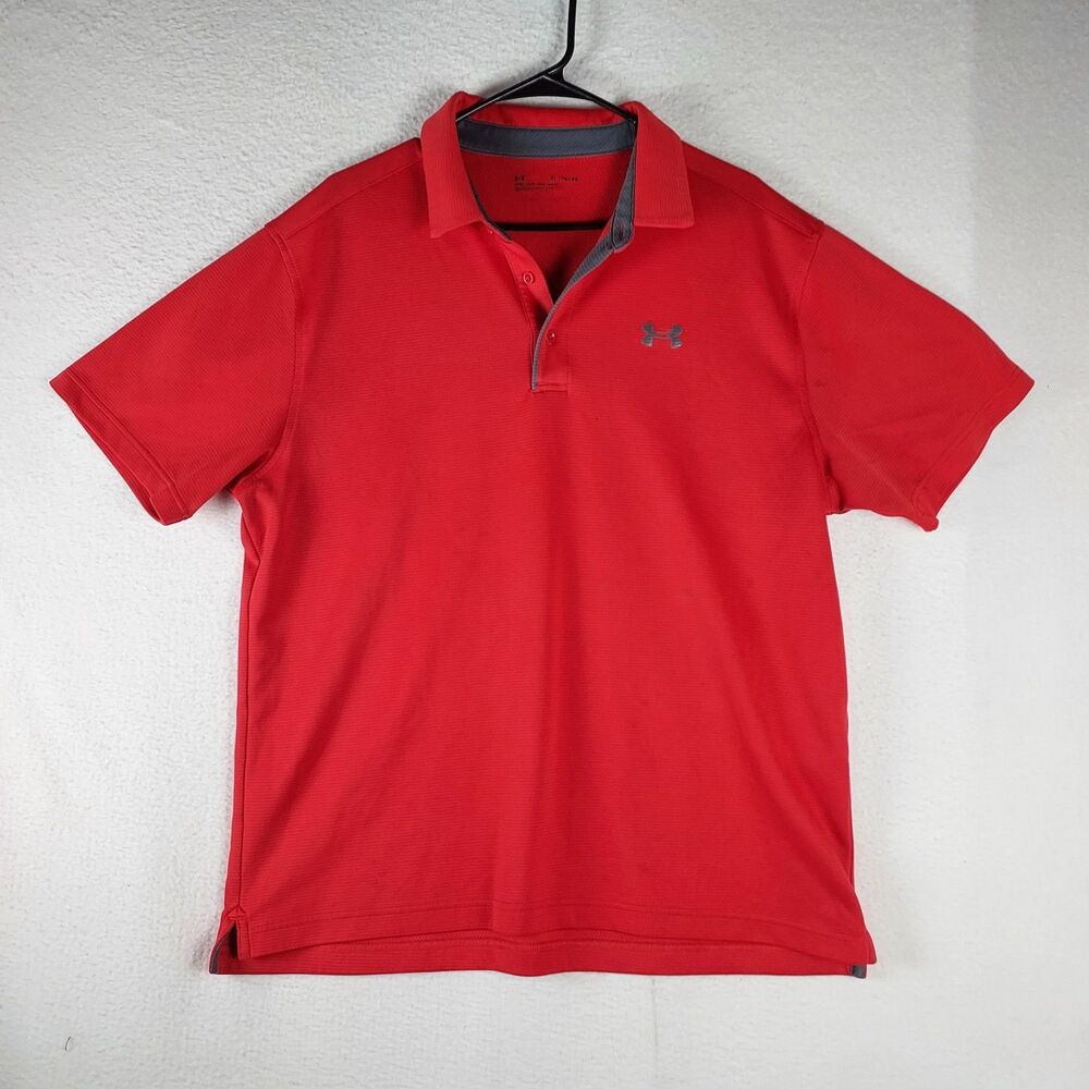 Under Armour Mens XL Golf Polo Red Loose Fit HeatGear Performance Shirt Athletic
